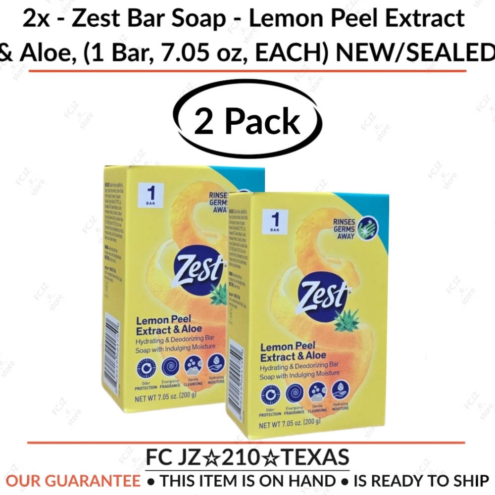 2x - Zest Bar Soap - Lemon Peel Extract &Aloe, (1 Bar, 7.05 oz, EACH) NEW/SEALED